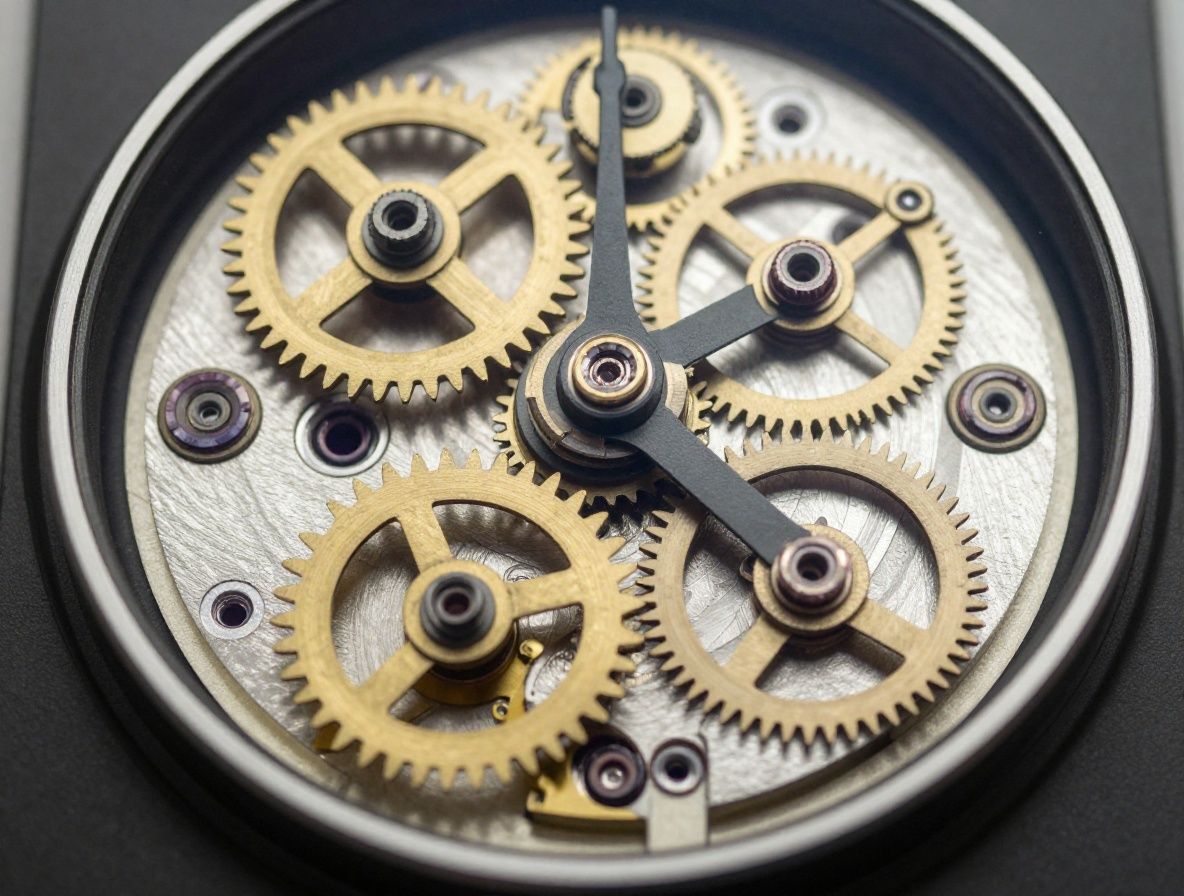 A detailed photograph of an intricate mechanical clock movement with interlocking gears and precision components, used as a visual metaphor for the coordinated functioning of interconnected body systems
